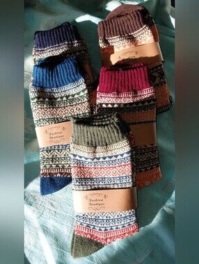 Patterned Crew Socks - Olive, Blue, Burgundy, Brown, Navy